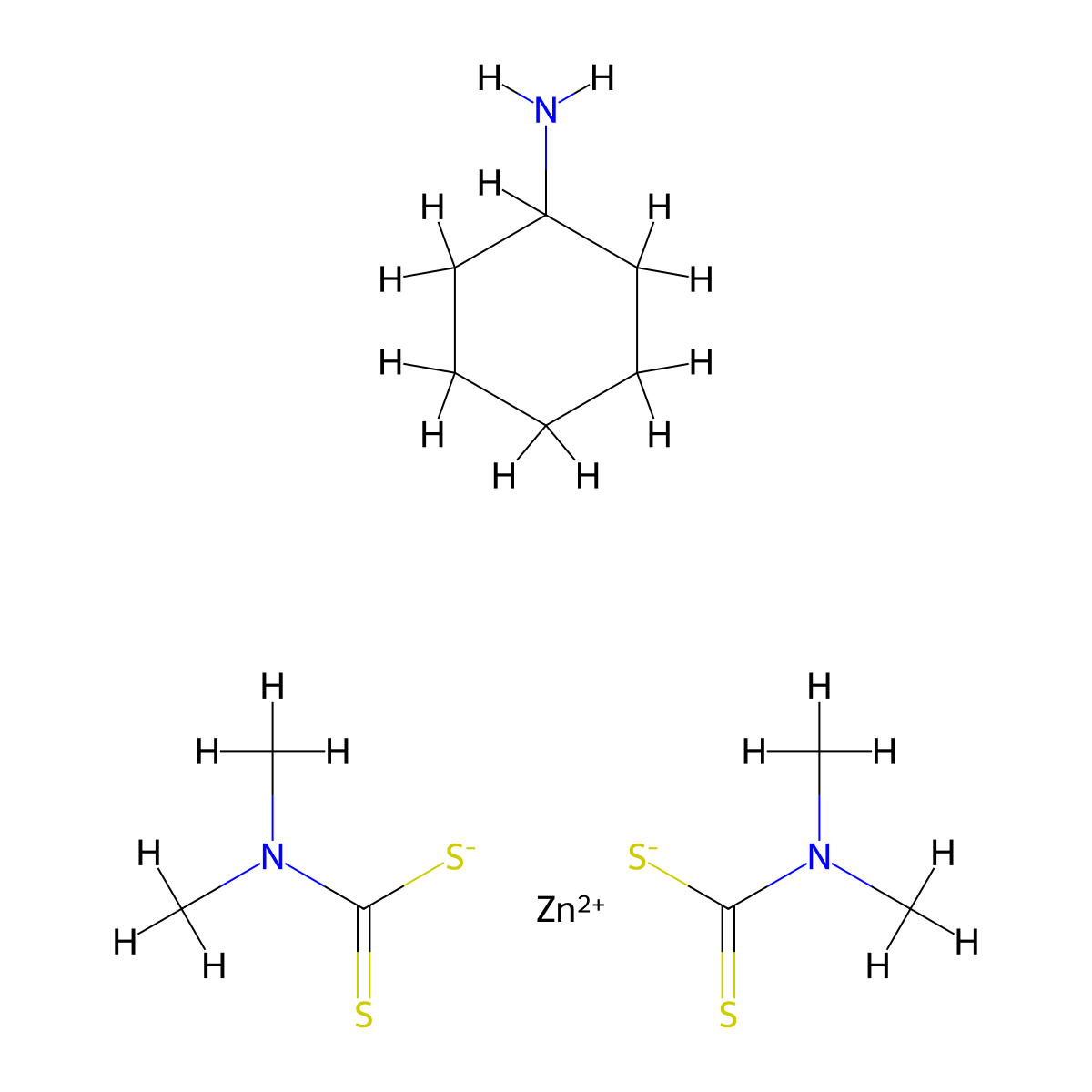 Zinc, (cyclohexanamine)bis(dimethylcarbamodithioato-kappaS,kappaS')- molecular structure, CAS 16509-79-8