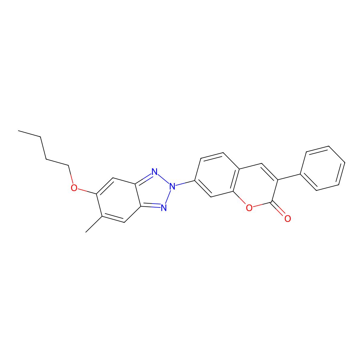 2H-1-Benzopyran-2-one, 7-(5-butoxy-6-methyl-2H-benzotriazol-2-yl)-3-phenyl- molecular structure, CAS 16515-58-5