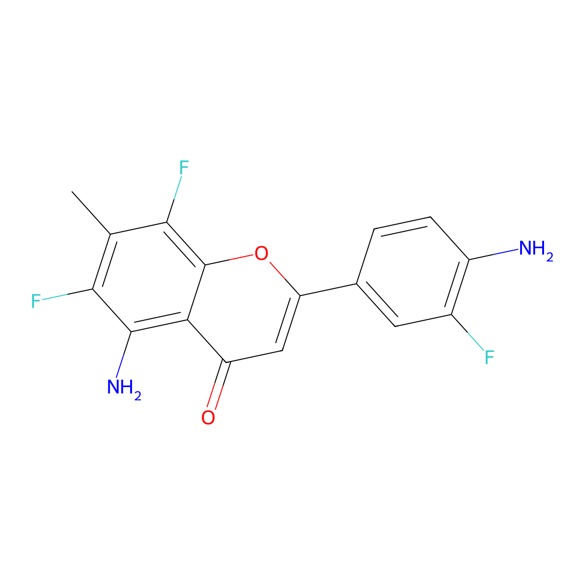 5-amino-2-(4-amino-3-fluorophenyl)-6,8-difluoro-7-methyl-4H-1-benzopyran-4-one molecular structure, CAS 165179-35-1