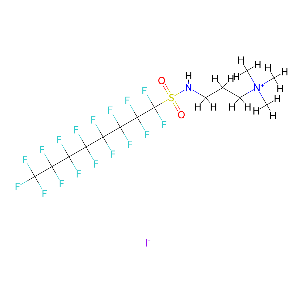 (3-(((Heptadecafluorooctyl)sulphonyl)amino)propyl)trimethylammonium iodide molecular structure, CAS 1652-63-7