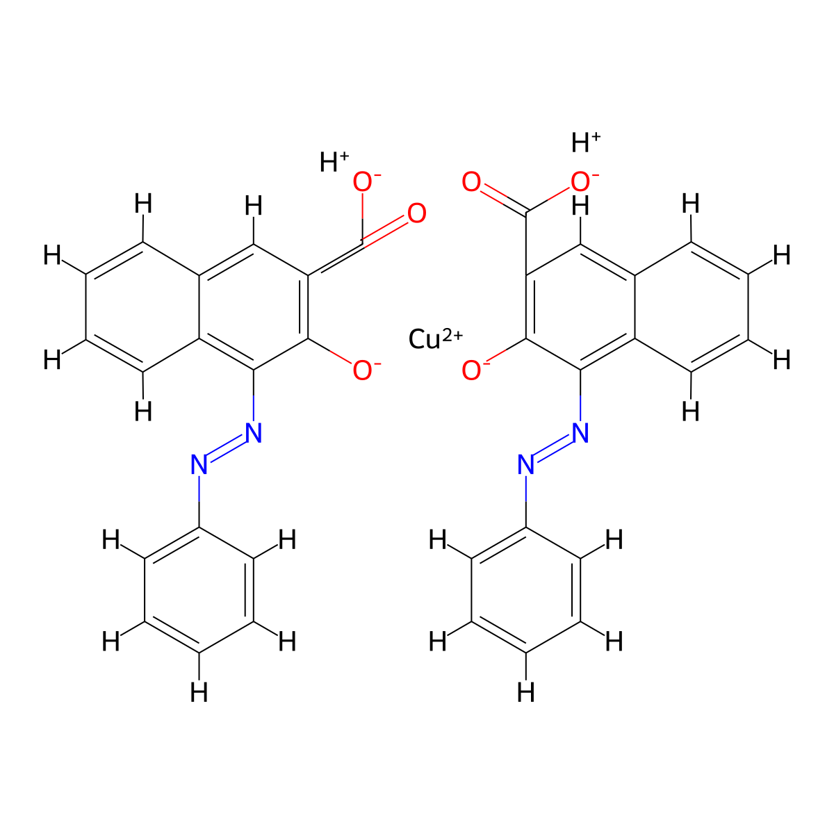 Cuprate(2-), bis[3-(hydroxy-kappaO)-4-(2-phenyldiazenyl)-2-naphthalenecarboxylato(2-)-kappaO]-, hydrogen (1:2) molecular structure, CAS 16521-34-9