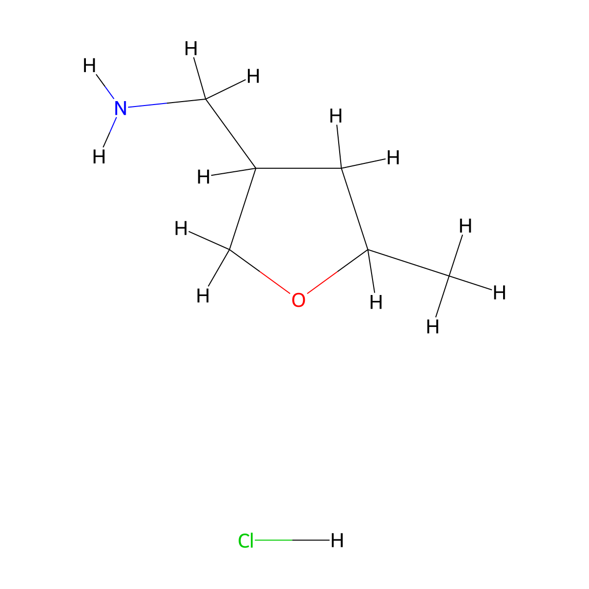 (5-Methyltetrahydrofuran-3-YL)methanamine hydrochloride molecular structure, CAS 165253-27-0