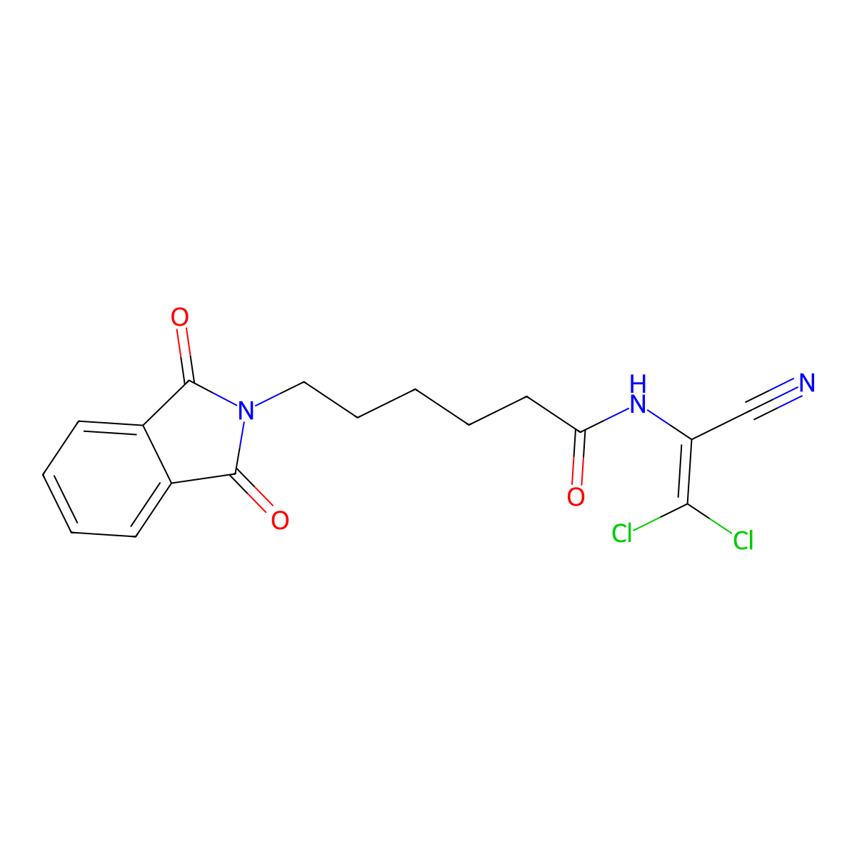 N-(2,2-Dichloro-1-cyanoeth-1-en-1-yl)-6-(1,3-dioxo-2,3-dihydro-1H-isoindol-2-yl)hexanamide molecular structure, CAS 1652554-15-8