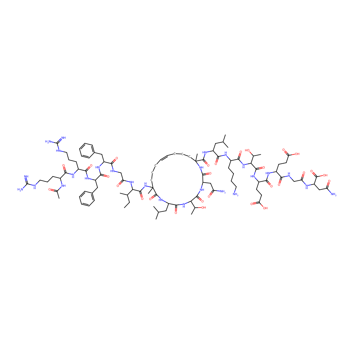 (4S)-4-[[(2S)-2-[[(2S,3R)-2-[[(2S)-2-[[(2S)-2-[[(2S,5S,8S,11S,20S)-20-[[(2S,3S)-2-[[2-[[(2S)-2-[[(2S)-2-[[(2S)-2-[[(2S)-2-acetamido-5-carbamimidamidopentanoyl]amino]-5-carbamimidamidopentanoyl]amino]-3-phenylpropanoyl]amino]-3-phenylpropanoyl]amino]acetyl]amino]-3-methylpentanoyl]amino]-8-(2-amino-2-oxoethyl)-5-[(1R)-1-hydroxyethyl]-11,20-dimethyl-2-(2-methylpropyl)-3,6,9,21-tetraoxo-1,4,7,10-tetrazacyclohenicos-15-ene-11-carbonyl]amino]-4-methylpentanoyl]amino]-6-aminohexanoyl]amino]-3-hydroxybutanoyl]amino]-4-carboxybutanoyl]amino]-5-[[2-[[(1S)-3-amino-1-carboxy-3-oxopropyl]amino]-2-oxoethyl]amino]-5-oxopentanoic acid molecular structure, CAS 1652561-87-9
