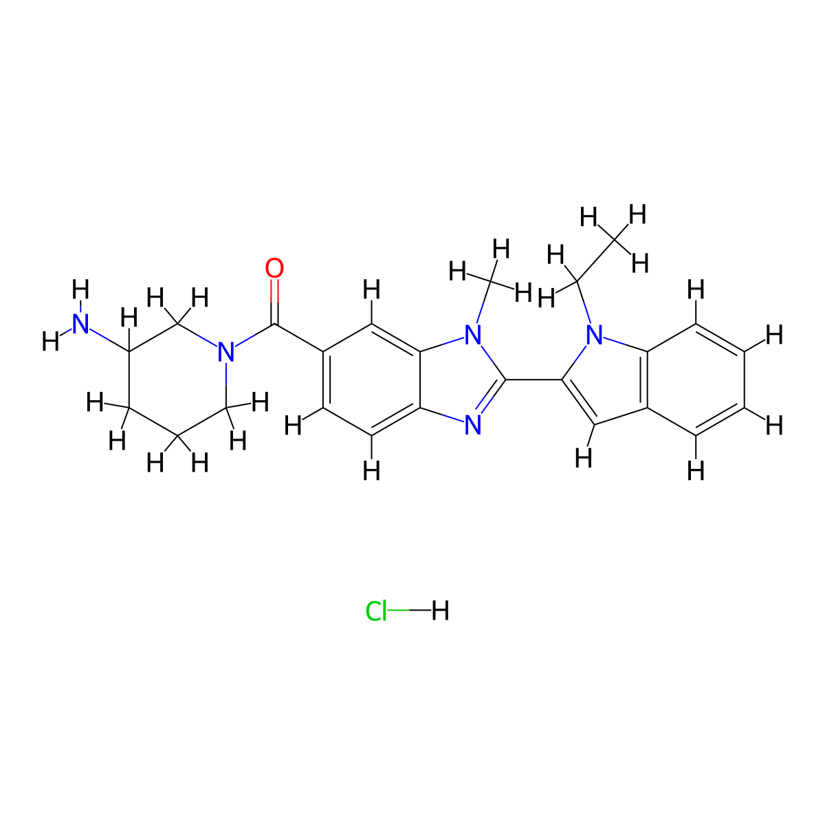 (3-Aminopiperidin-1-yl)(2-(1-ethyl-1H-indol-2-yl)-1-methyl-1H-benzo[d]imidazol-6-yl)methanone hydrochloride molecular structure, CAS 1652591-82-6