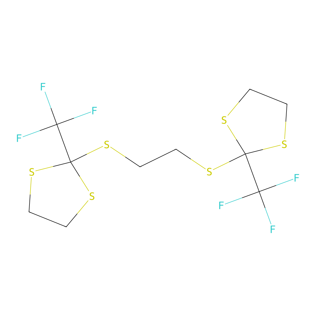 1,3-Dithiolane, 2,2'-[1,2-ethanediylbis(thio)]bis[2-(trifluoromethyl)- molecular structure, CAS 16526-38-8