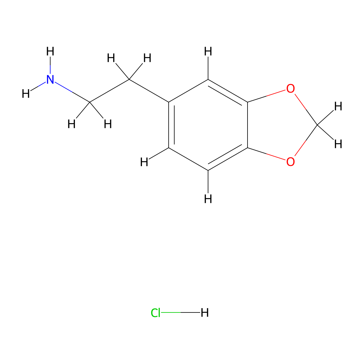 1,3-Benzodioxole-5-ethanamine, hydrochloride (1:1) molecular structure, CAS 1653-64-1