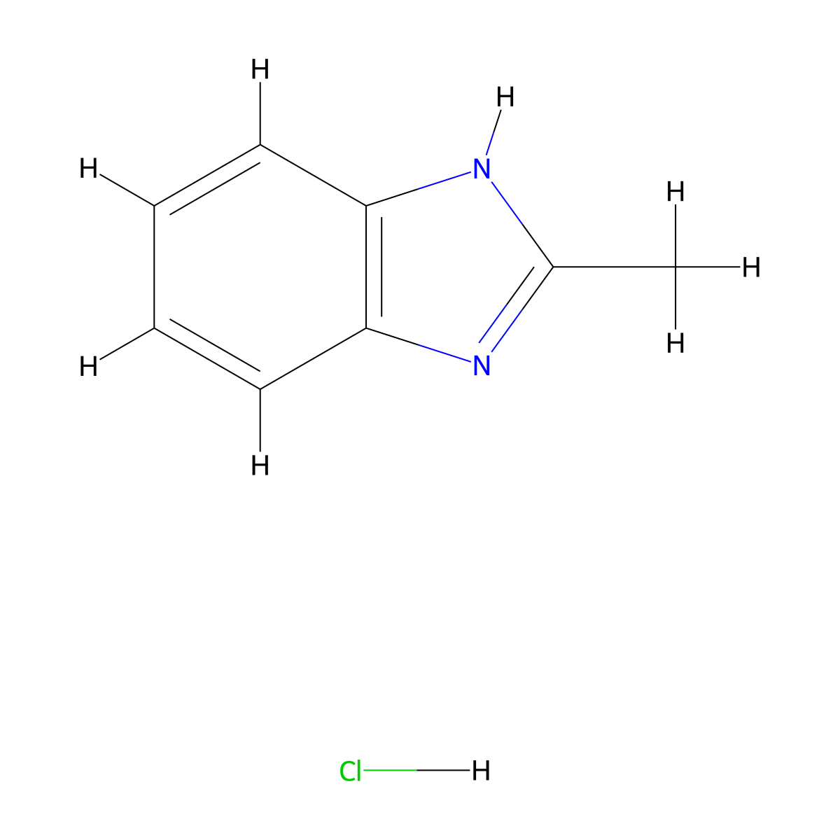 1H-Benzimidazole, 2-methyl-, hydrochloride (1:1) molecular structure, CAS 1653-75-4