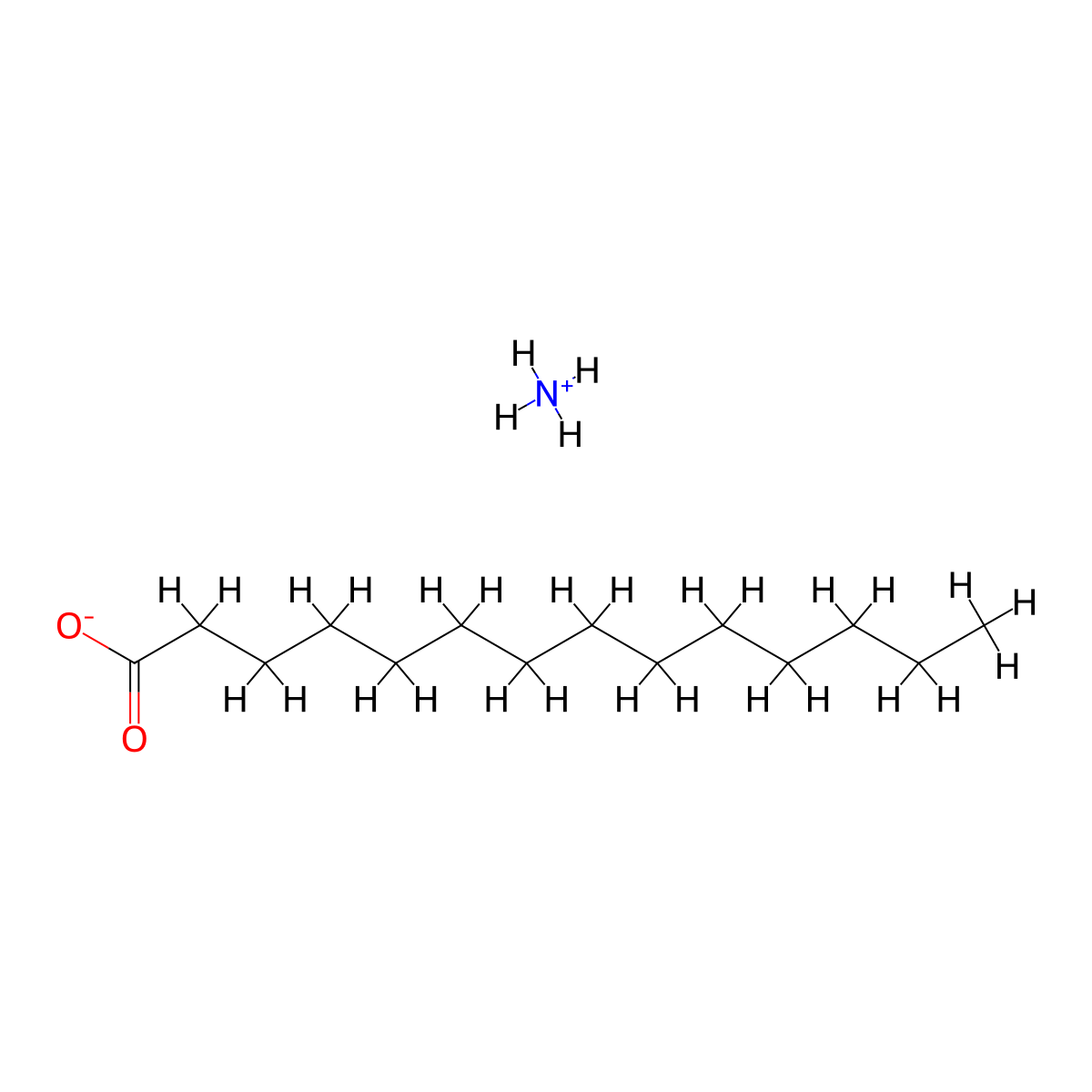 Ammonium myristate molecular structure, CAS 16530-71-5