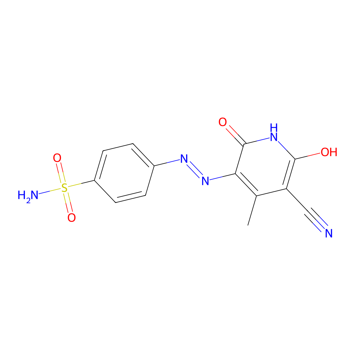 Benzenesulfonamide, 4-[(5-cyano-1,2-dihydro-6-hydroxy-4-methyl-2-oxo-3-pyridinyl)azo]- molecular structure, CAS 16539-99-4