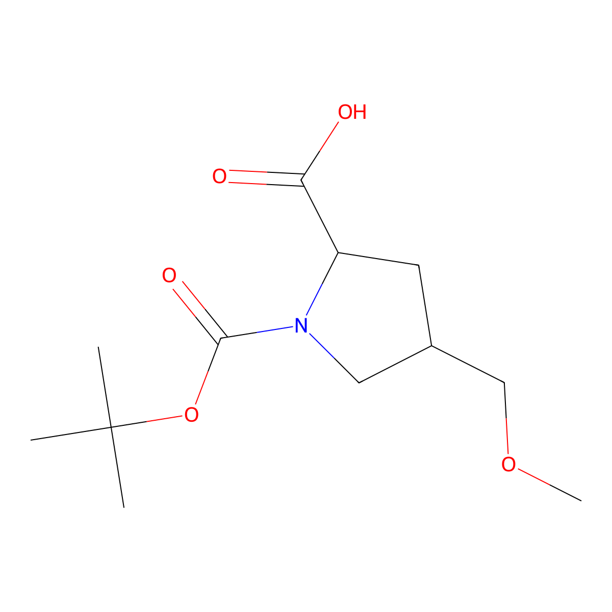(2S,4R)-1-(tert-Butoxycarbonyl)-4-(methoxymethyl)pyrrolidine-2-carboxylic acid molecular structure, CAS 1653967-23-7