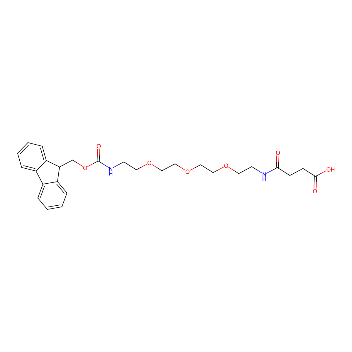 4-[2-[2-[2-[2-(9H-fluoren-9-ylmethoxycarbonylamino)ethoxy]ethoxy]ethoxy]ethylamino]-4-oxobutanoic acid molecular structure, CAS 1653992-32-5