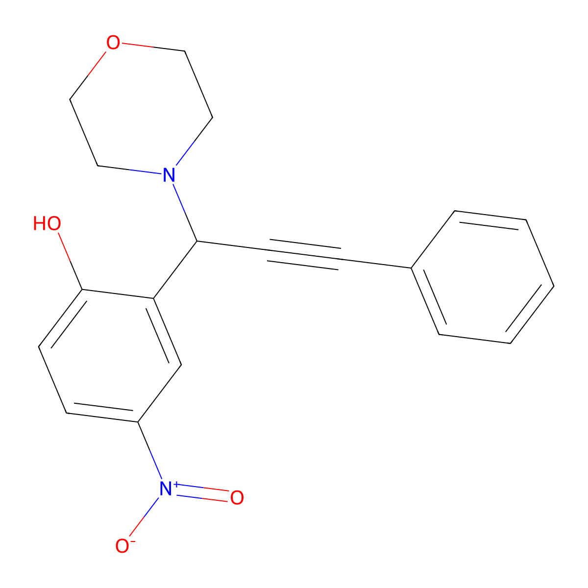 Phenol, 2-[1-(4-morpholinyl)-3-phenyl-2-propynyl]-4-nitro- molecular structure, CAS 165402-19-7