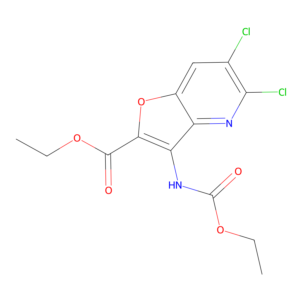 Ethyl 5,6-dichloro-3-((ethoxycarbonyl)amino)furo[3,2-b]pyridine-2-carboxylate molecular structure, CAS 1654021-65-4