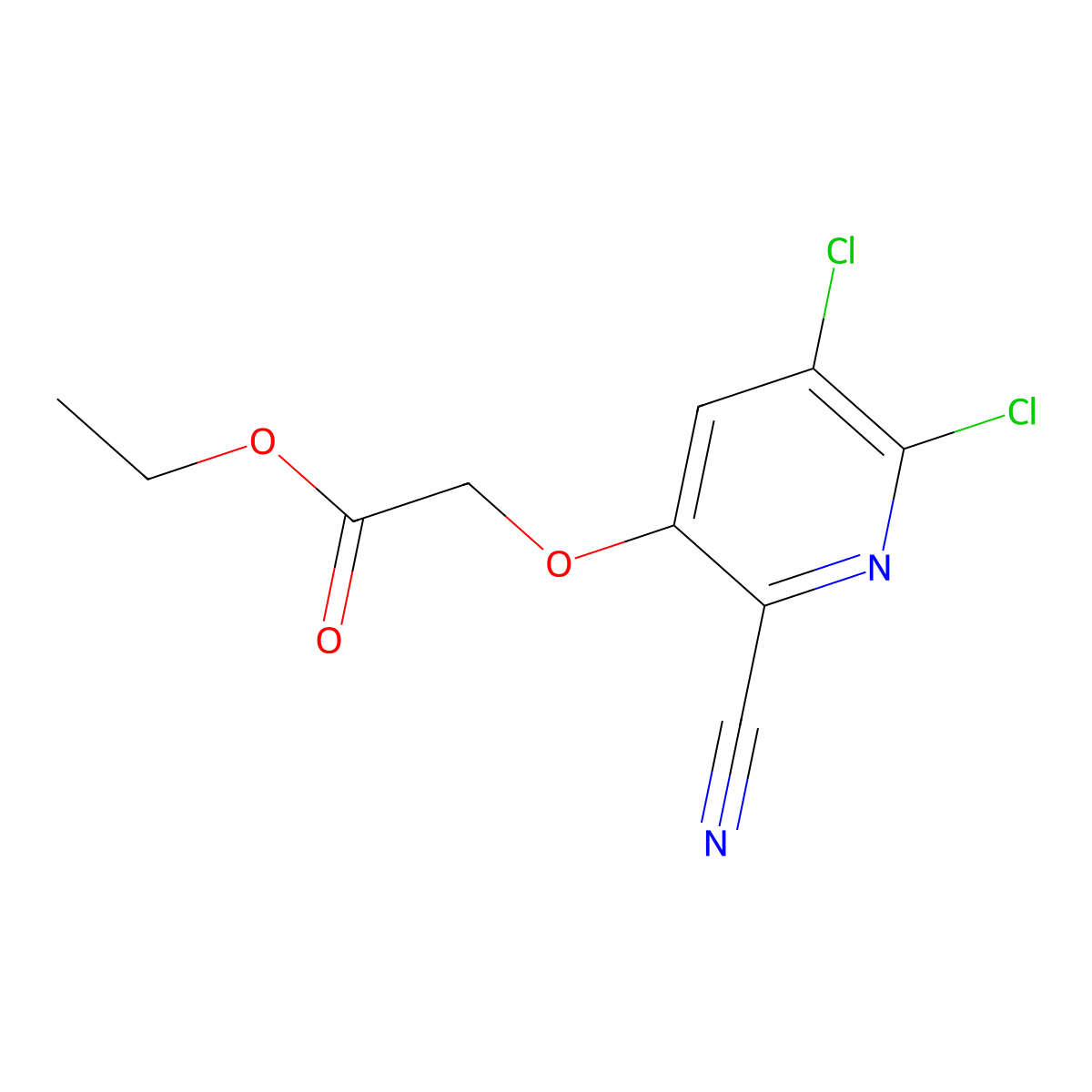 Ethyl 2-((5,6-dichloro-2-cyanopyridin-3-yl)oxy)acetate molecular structure, CAS 1654021-72-3
