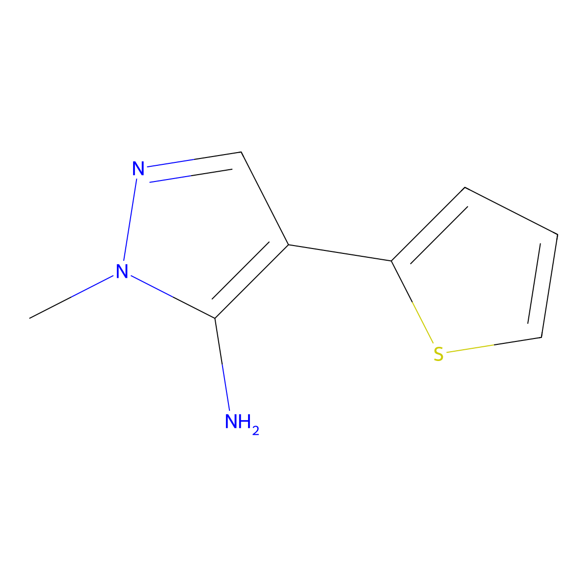 1-methyl-4-(2-thienyl)-1H-pyrazol-5-amine molecular structure, CAS 165404-08-0