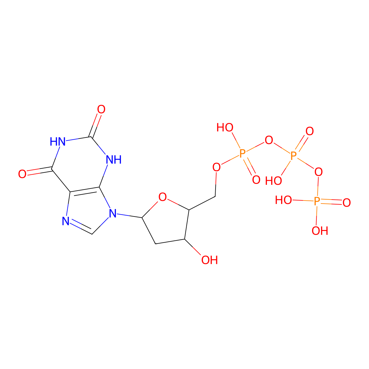 [[(2R,3S,5R)-5-(2,6-dioxo-3H-purin-9-yl)-3-hydroxyoxolan-2-yl]methoxy-hydroxyphosphoryl] phosphono hydrogen phosphate molecular structure, CAS 16541-23-4