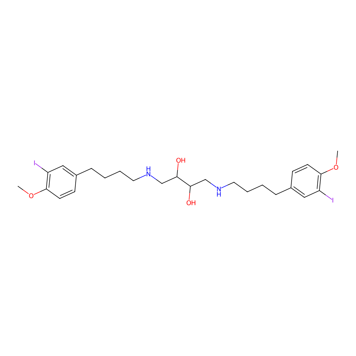 (2S,3S)-1,4-Bis(4-(3-iodo-4-methoxy-phenyl)butylamino)butane-2,3-diol molecular structure, CAS 165467-01-6