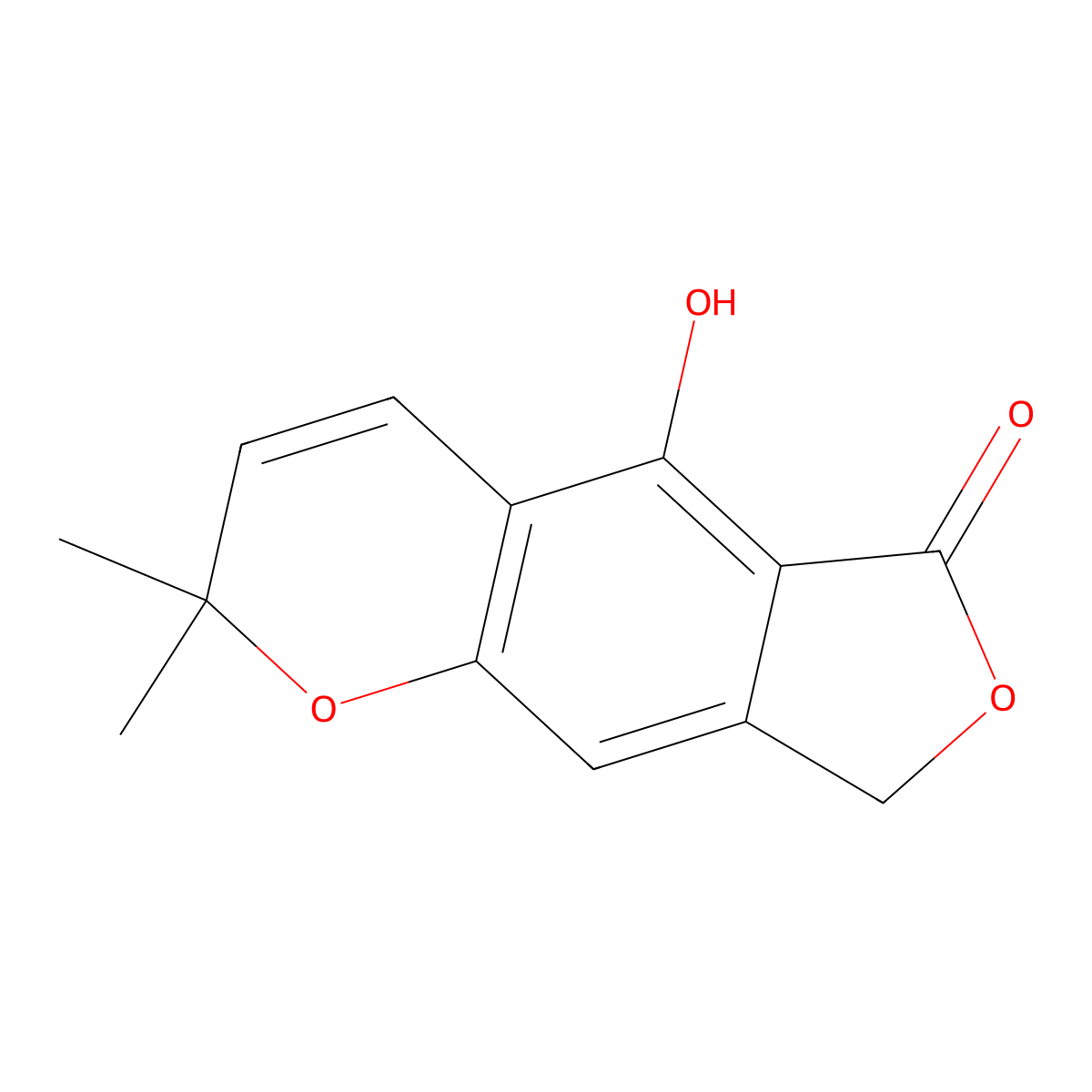 2,8-Dihydro-5-hydroxy-2,2-dimethyl-6H-furo(3,4-g)-1-benzopyran-6-one molecular structure, CAS 165467-63-0