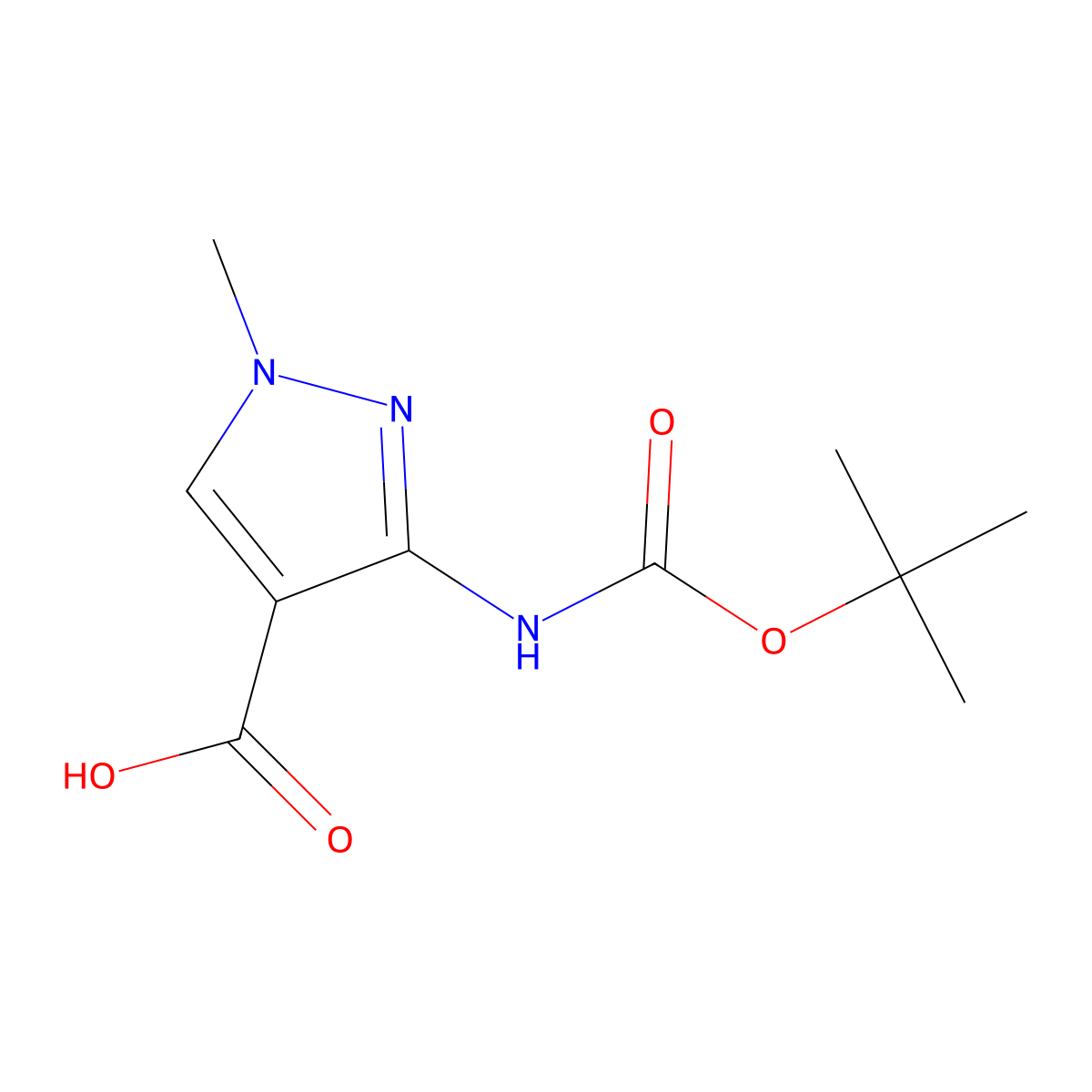3-{[(tert-butoxy)carbonyl]amino}-1-methyl-1H-pyrazole-4-carboxylic acid molecular structure, CAS 1654723-08-6