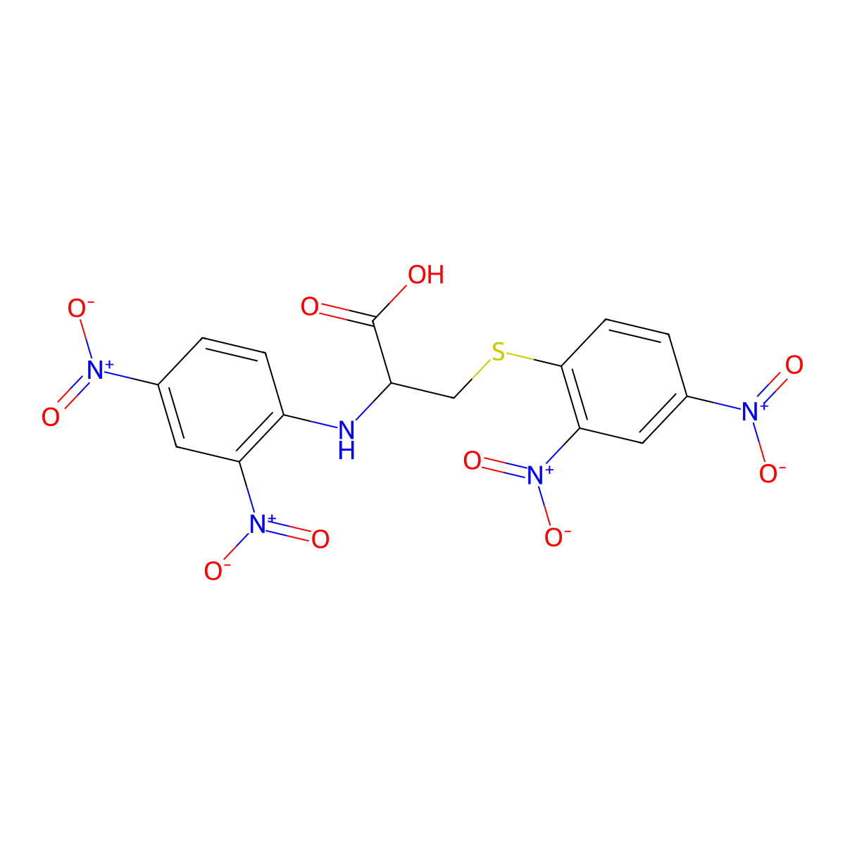 2-(2,4-Dinitroanilino)-3-(2,4-dinitrophenyl)sulfanylpropanoic acid molecular structure, CAS 1655-62-5