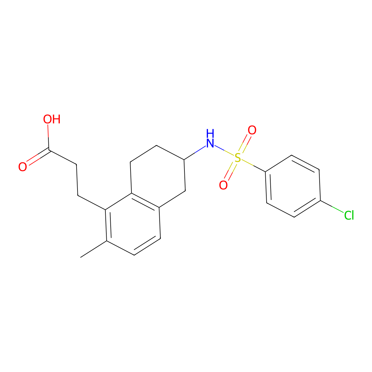 3-[6-[(4-chlorophenyl)sulfonylamino]-2-methyl-5,6,7,8-tetrahydronaphthalen-1-yl]propanoic Acid molecular structure, CAS 165537-73-5