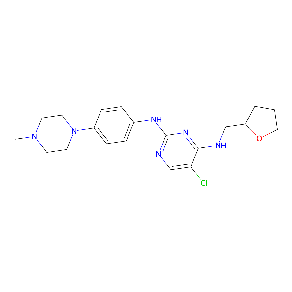 (R)-5-Chloro-N2-(4-(4-methylpiperazin-1-yl)phenyl)-N4-((tetrahydrofuran-2-yl)methyl)pyrimidine-2,4-diamine molecular structure, CAS 1655527-68-6