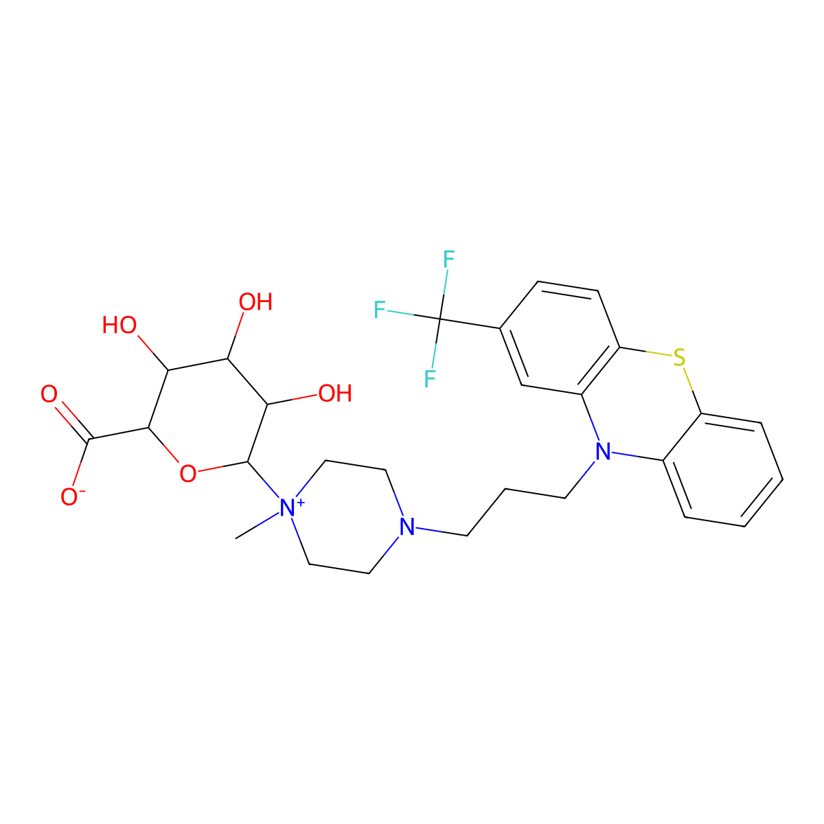 1-beta-D-Glucopyranosyluronosyl-1-methyl-4-(3-(2-(trifluoromethyl)-10H-phenothiazin-10-yl)propyl)piperazin-1-ium molecular structure, CAS 165602-90-4