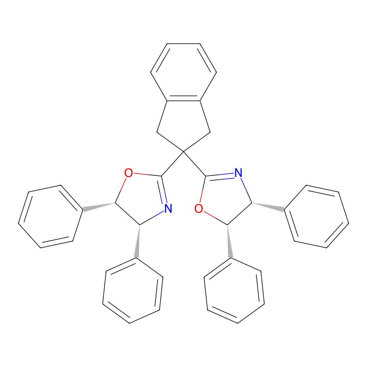 (4R,4'R,5S,5'S)-2,2'-(2,3-Dihydro-1H-indene-2,2-diyl)bis(4,5-diphenyl-4,5-dihydrooxazole) molecular structure, CAS 1656253-81-4