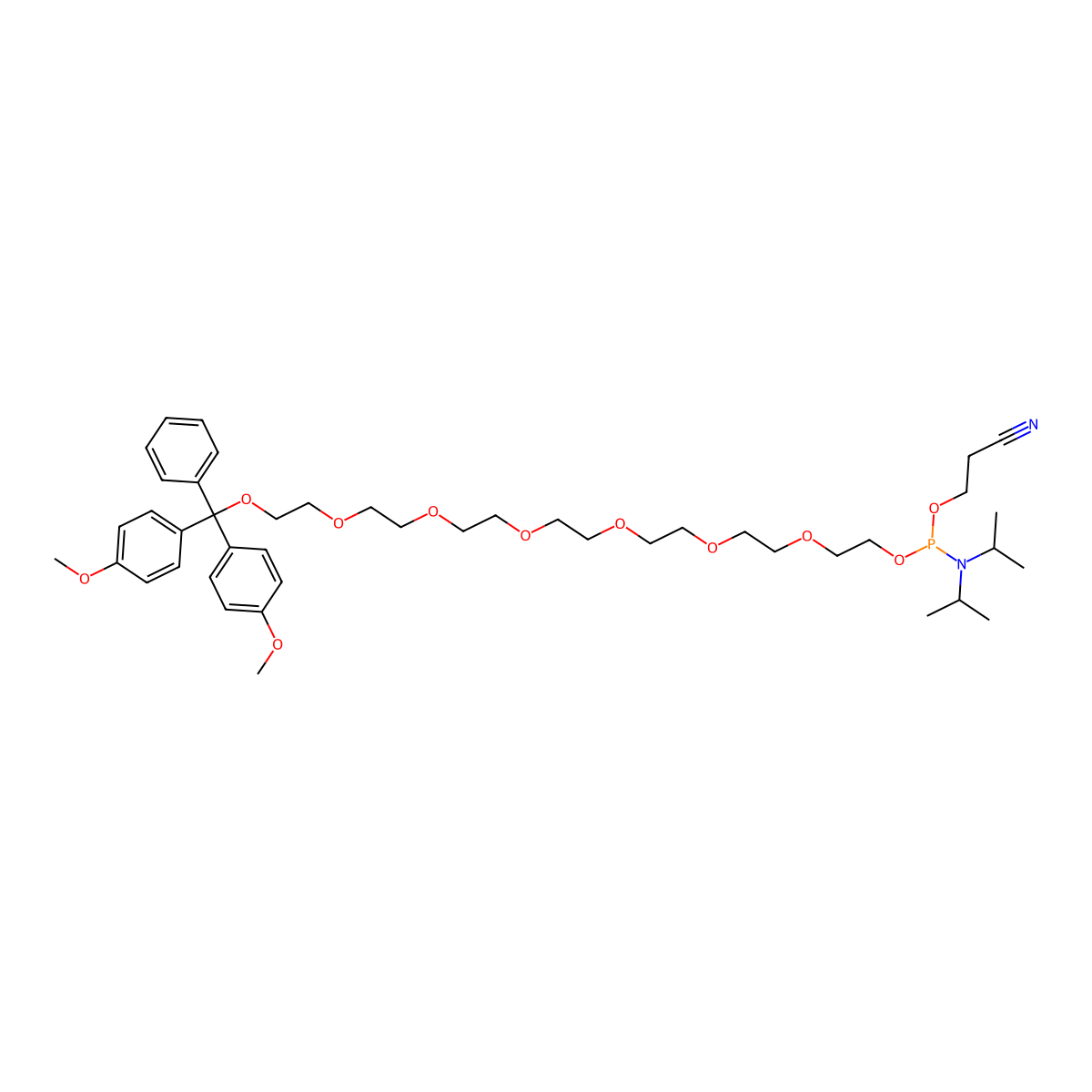 DMTr PEG7 amidite molecular structure, CAS 165682-45-1