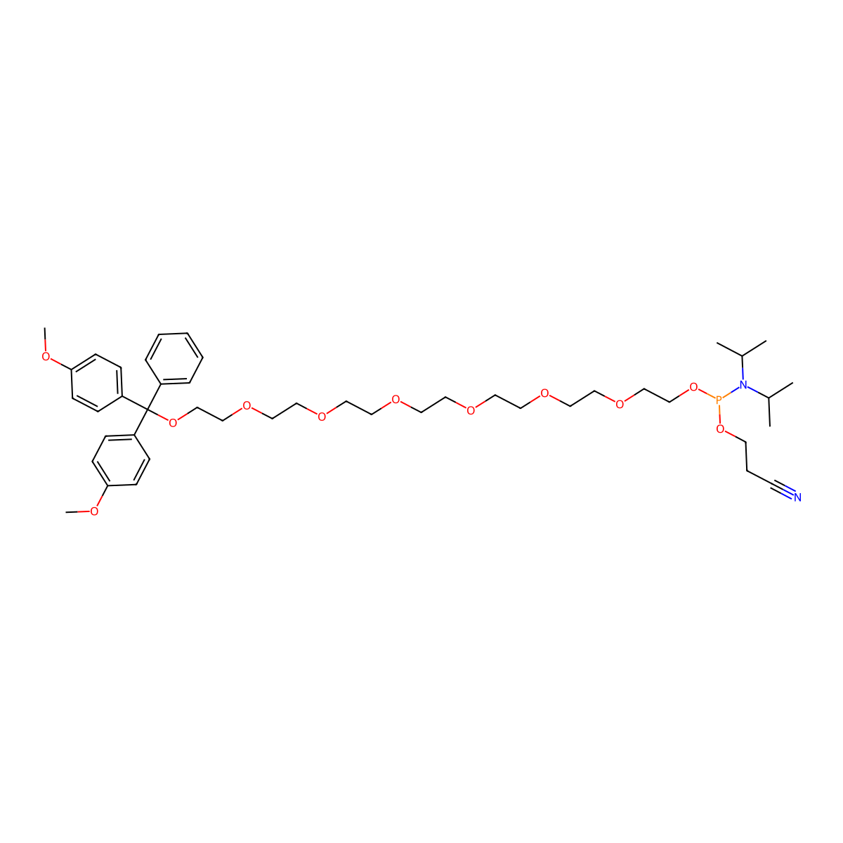 DMTr PEG7 amidite molecular structure, CAS 165682-45-1
