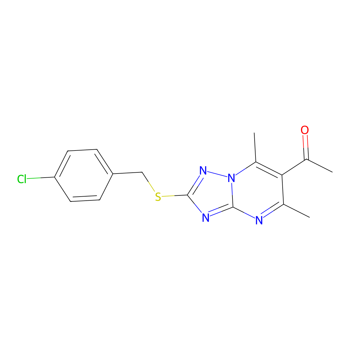 1-{2-[(4-Chlorobenzyl)sulfanyl]-5,7-dimethyl[1,2,4]triazolo[1,5-a]pyrimidin-6-yl}ethanone molecular structure, CAS 165684-74-2
