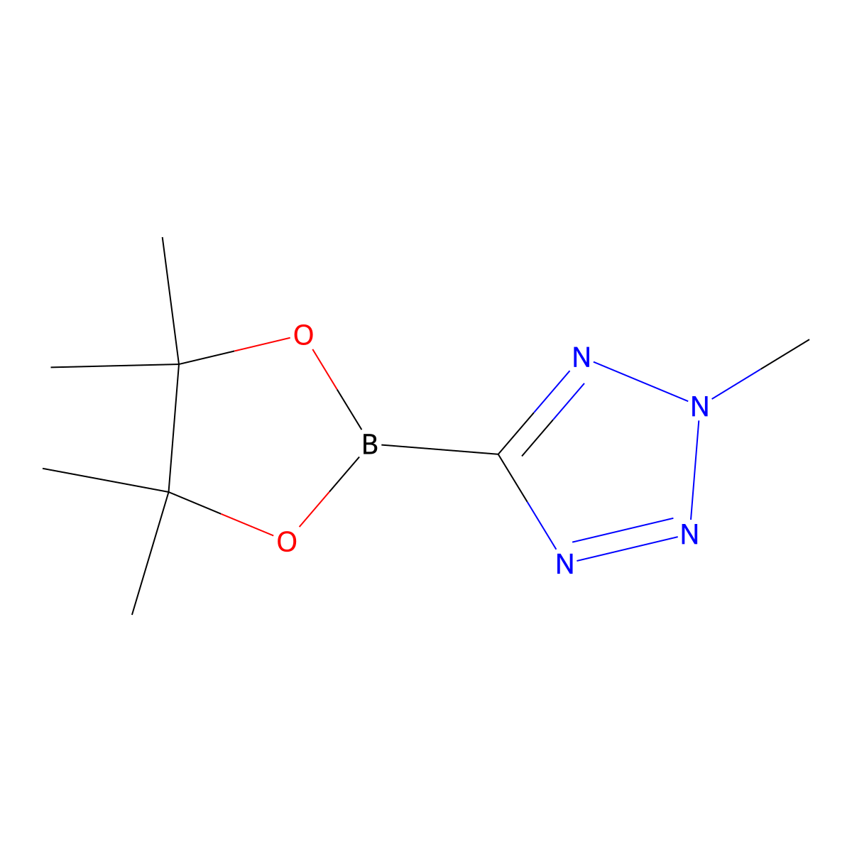 2-methyl-5-(tetramethyl-1,3,2-dioxaborolan-2-yl)-2H-1,2,3,4-tetrazole molecular structure, CAS 1657004-75-5