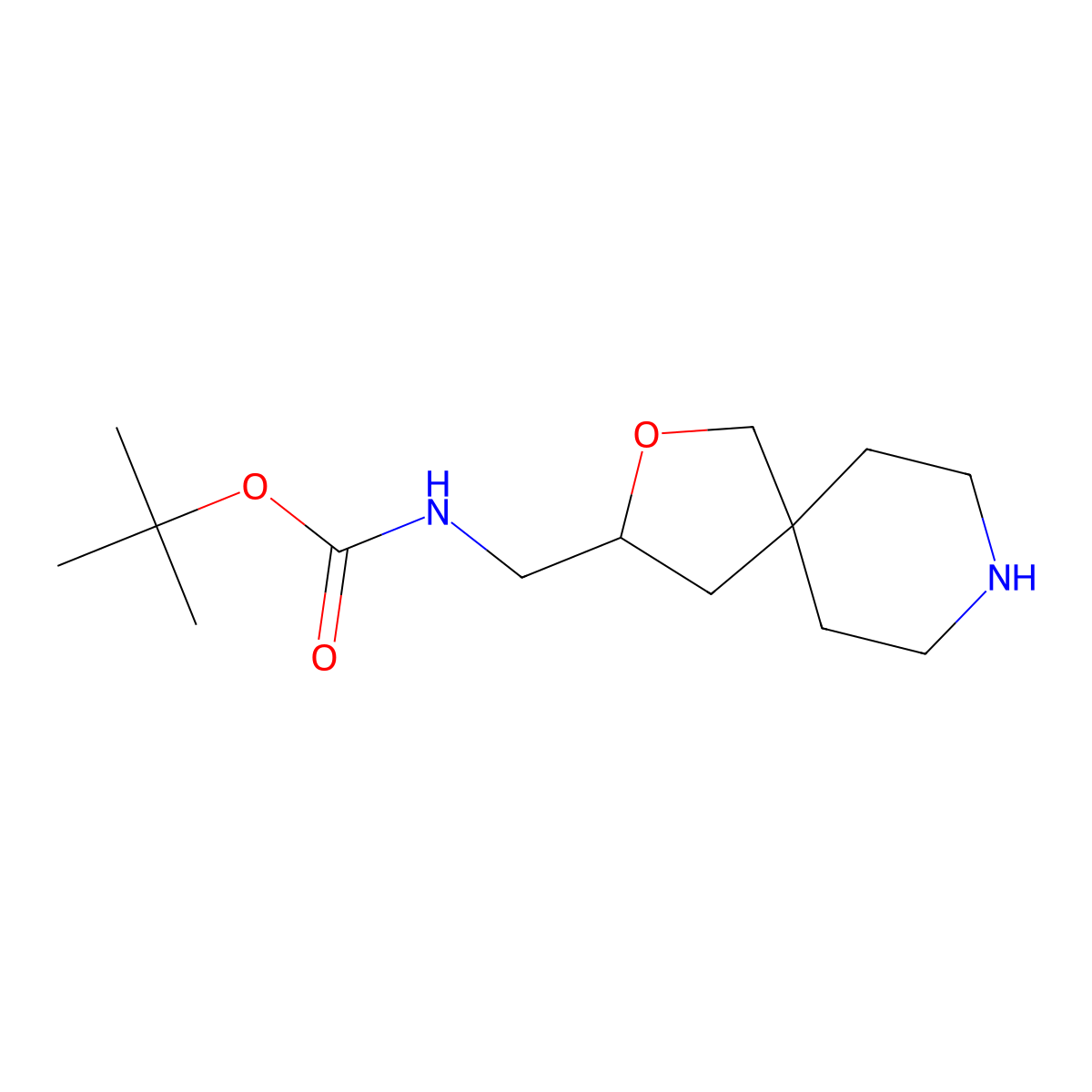 tert-Butyl (2-oxa-8-azaspiro[4.5]decan-3-ylmethyl)carbamate molecular structure, CAS 1657033-43-6