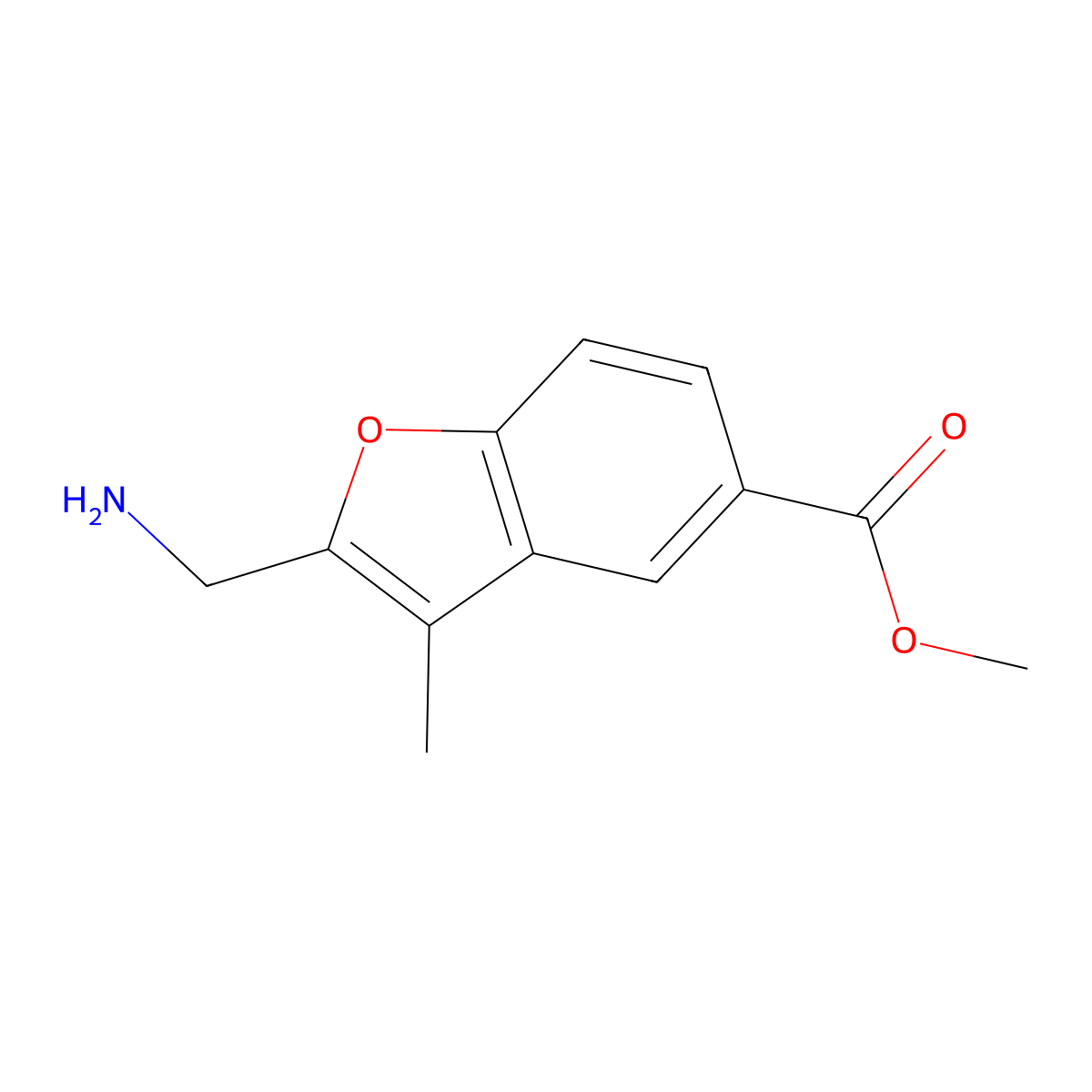 Methyl 2-(aminomethyl)-3-methyl-1-benzofuran-5-carboxylate molecular structure, CAS 165735-83-1