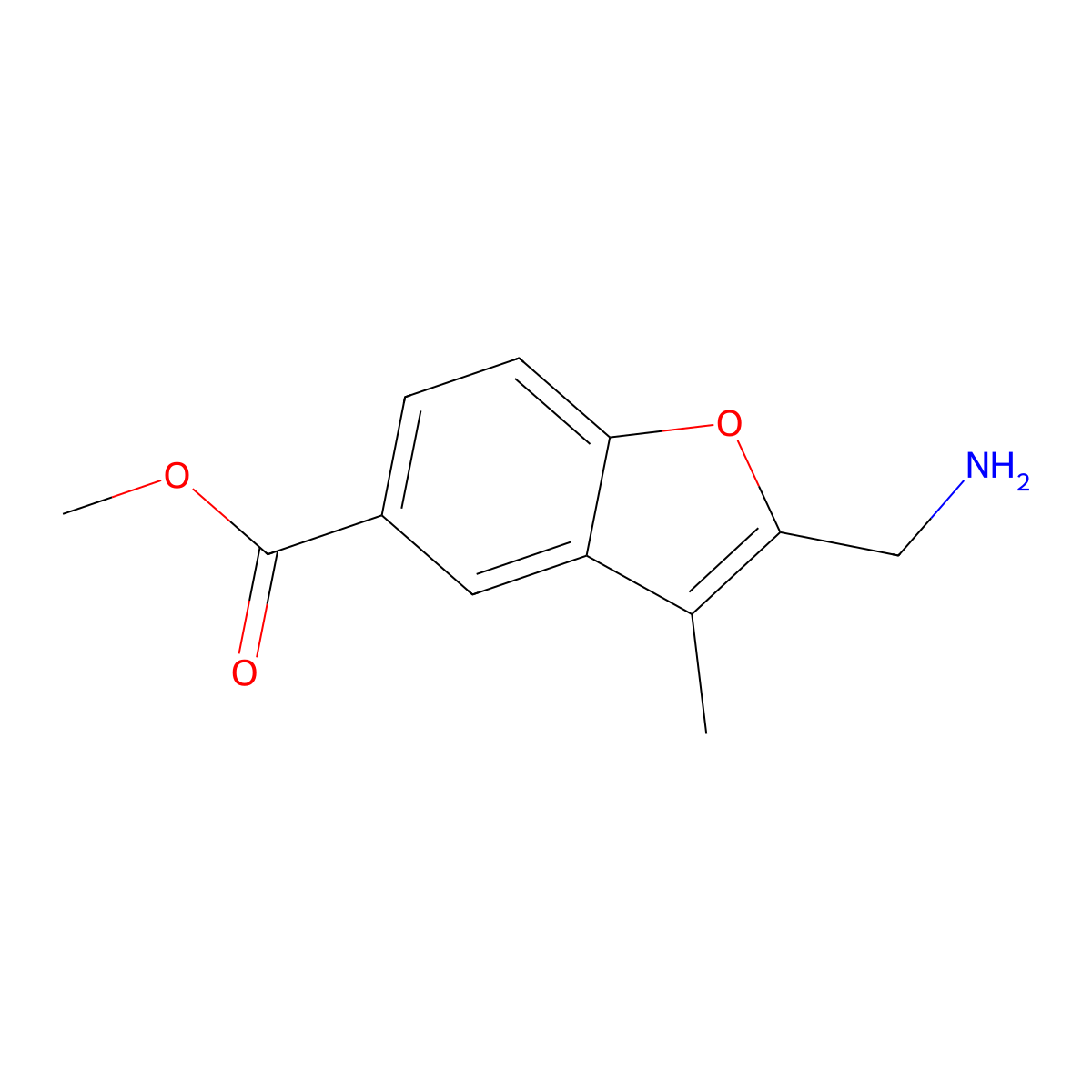 Methyl 2-(aminomethyl)-3-methyl-1-benzofuran-5-carboxylate molecular structure, CAS 165735-83-1