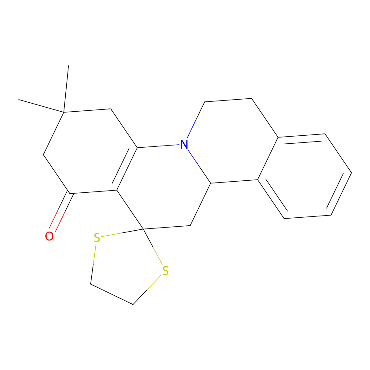3',3'-Dimethylspiro[1,3-dithiolane-2,13'-2,4,6,7,11b,12-hexahydroisoquinolino[2,1-a]quinoline]-1'-one molecular structure, CAS 165753-08-2