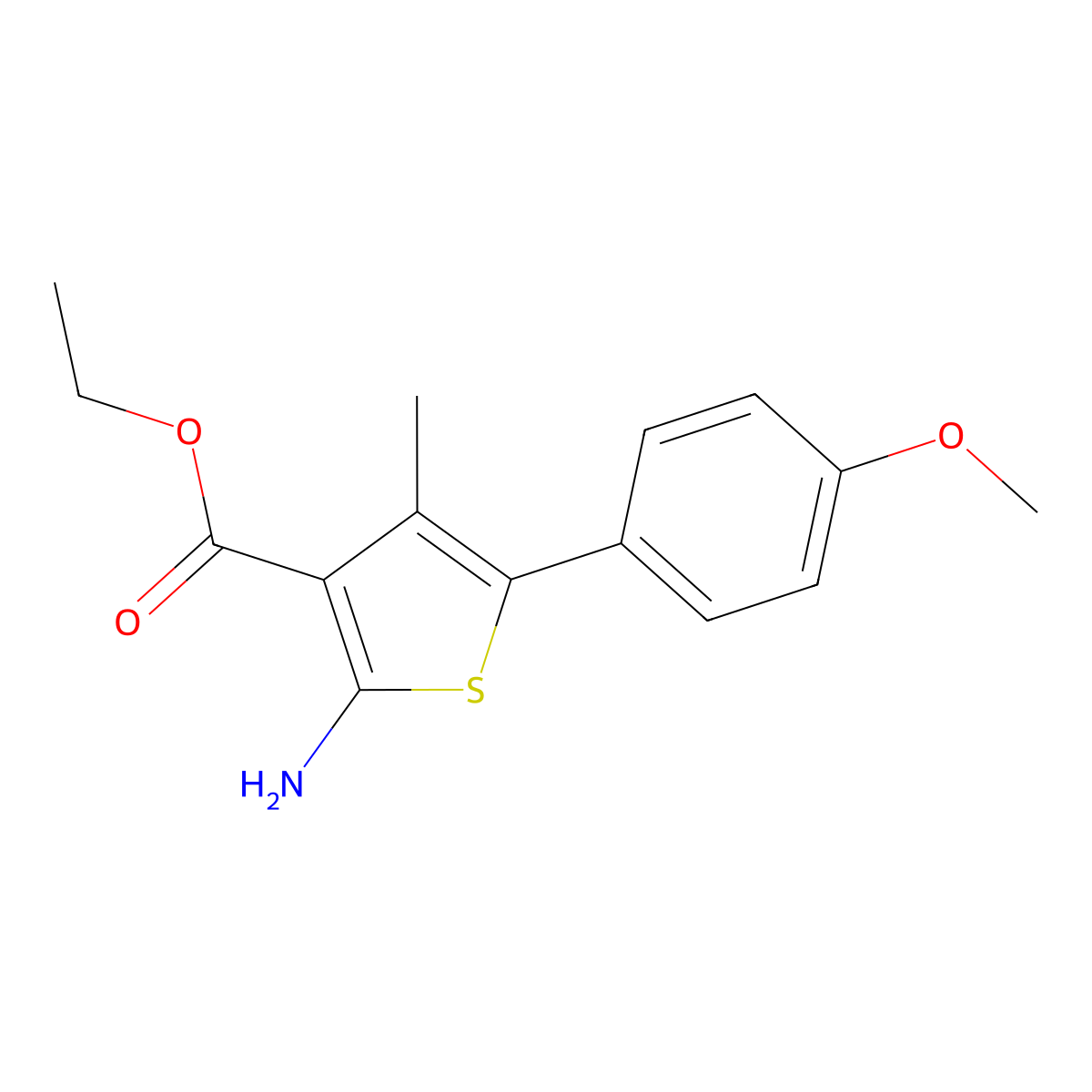 Ethyl 2-amino-5-(4-methoxyphenyl)-4-methylthiophene-3-carboxylate molecular structure, CAS 165809-38-1
