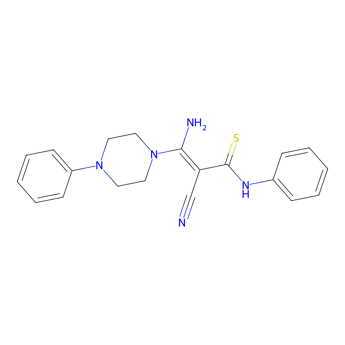 3-amino-2-cyano-N-phenyl-3-(4-phenylpiperazino)-2-propenethioamide molecular structure, CAS 165824-75-9