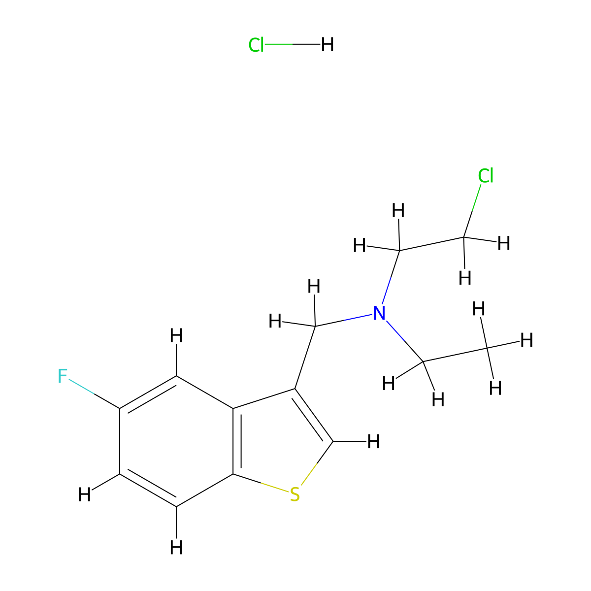 Benzo(b)thiophene-3-methylamine, N-(2-chloroethyl)-N-ethyl-5-fluoro-, hydrochloride molecular structure, CAS 16584-09-1