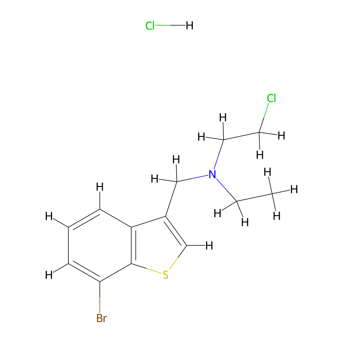 Benzo(b)thiophene-3-methylamine, 7-bromo-N-(2-chloroethyl)-N-ethyl-, hydrochloride molecular structure, CAS 16584-10-4