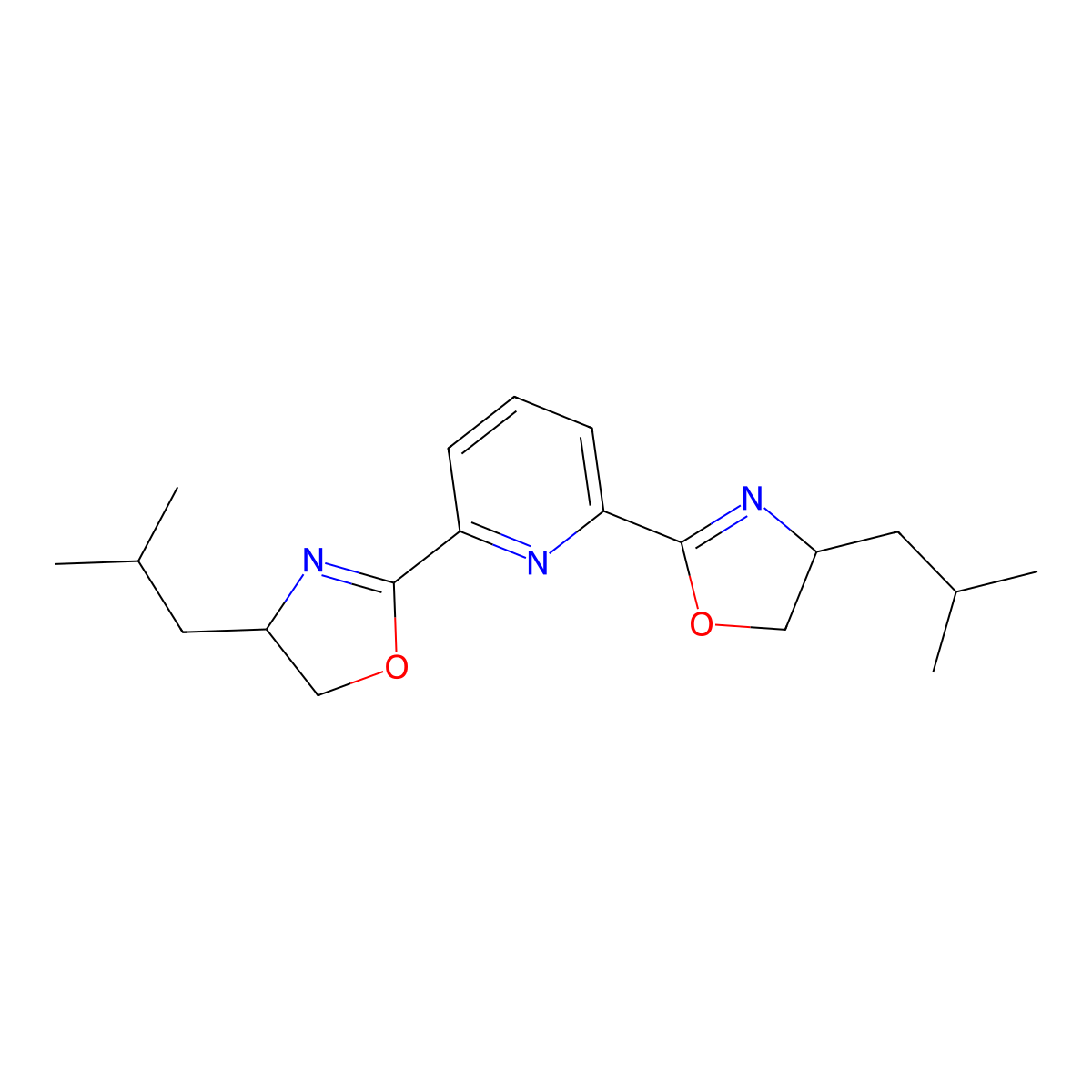 2,6-Bis((R)-4-isobutyl-4,5-dihydrooxazol-2-yl)pyridine molecular structure, CAS 1658490-50-6