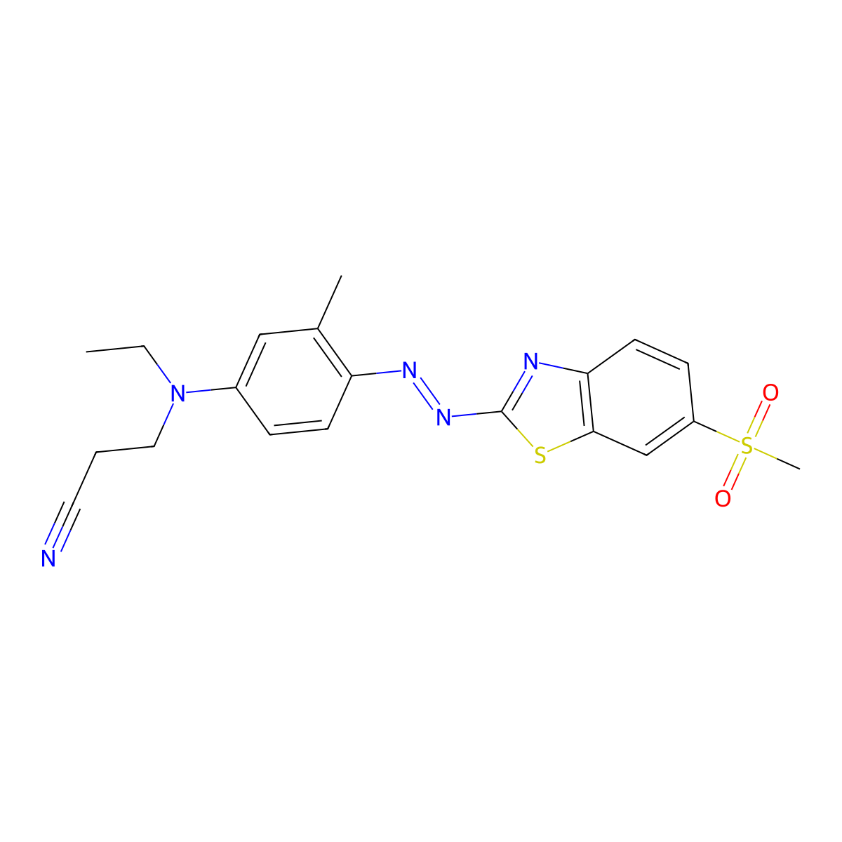 3-(Ethyl(3-methyl-4-(2-(6-(methylsulfonyl)-2-benzothiazolyl)diazenyl)phenyl)amino)propanenitrile molecular structure, CAS 16588-67-3