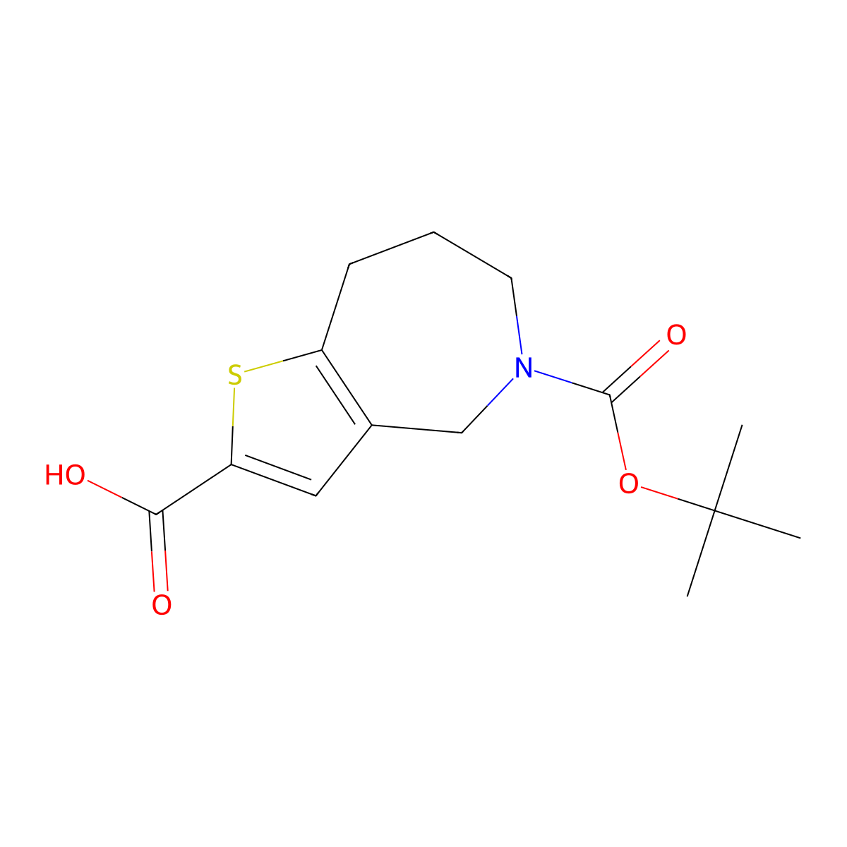 5-[(tert-butoxy)carbonyl]-4H,5H,6H,7H,8H-thieno[3,2-c]azepine-2-carboxylic acid molecular structure, CAS 165947-53-5