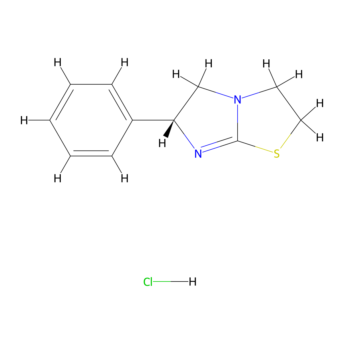 Imidazo(2,1-b)thiazole, 2,3,5,6-tetrahydro-6-phenyl-, hydrochloride (1:1), (6R)- molecular structure, CAS 16595-76-9