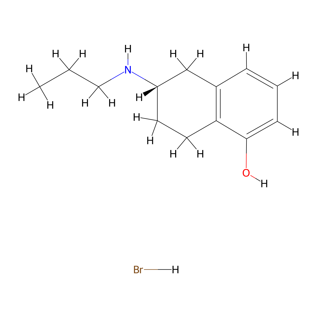 1-Naphthalenol, 5,6,7,8-tetrahydro-6-(propylamino)-, hydrobromide (1:1), (6S)- molecular structure, CAS 165950-84-5