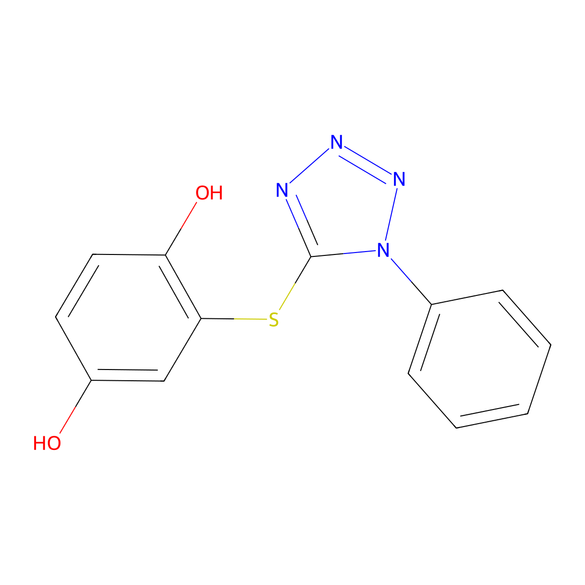 1,4-Benzenediol, 2-[(1-phenyl-1H-tetrazol-5-yl)thio]- molecular structure, CAS 1660-27-1