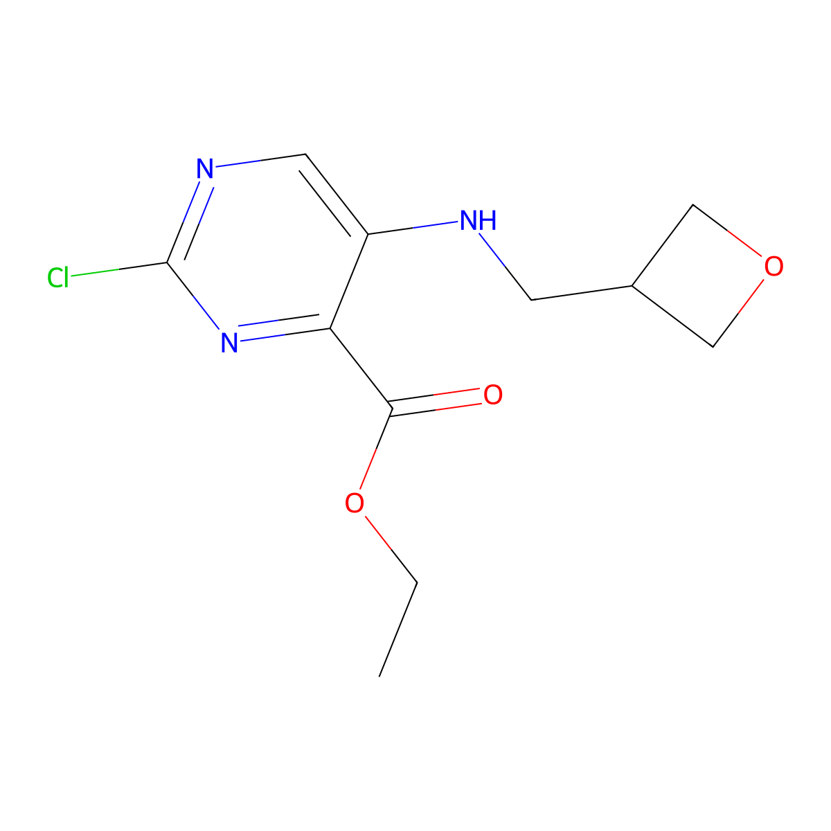 Ethyl 2-chloro-5-(oxetan-3-ylmethylamino)pyrimidine-4-carboxylate molecular structure, CAS 1660118-81-9