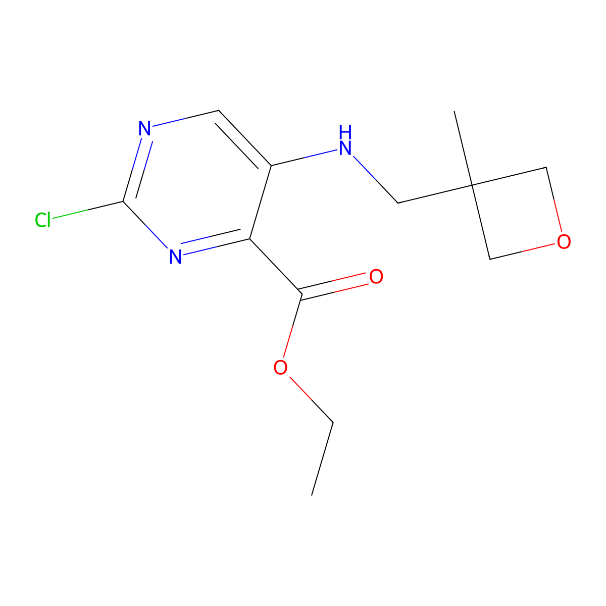 Ethyl 2-chloro-5-((3-methyloxetan-3-yl)methyl amino)pyrimidine-4-carboxylate molecular structure, CAS 1660119-03-8