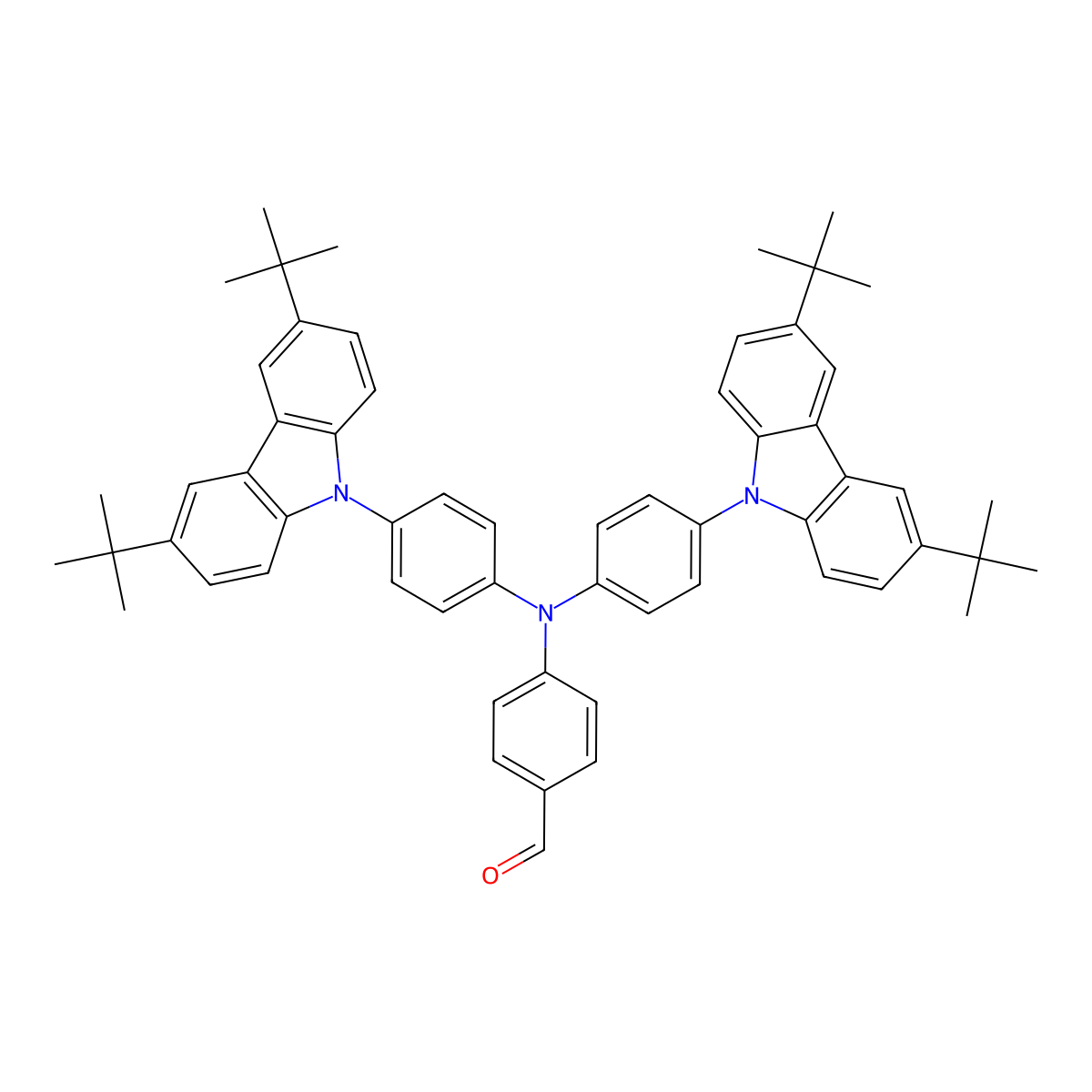 4-(Bis(4-(3,6-di-tert-butyl-9H-carbazol-9-yl)phenyl)amino)benzaldehyde molecular structure, CAS 1660130-91-5